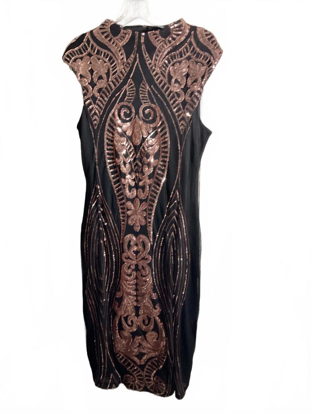 Venus  Black Sequin Dres/ Intricate Bronze Embroidery  Special Occasion XL